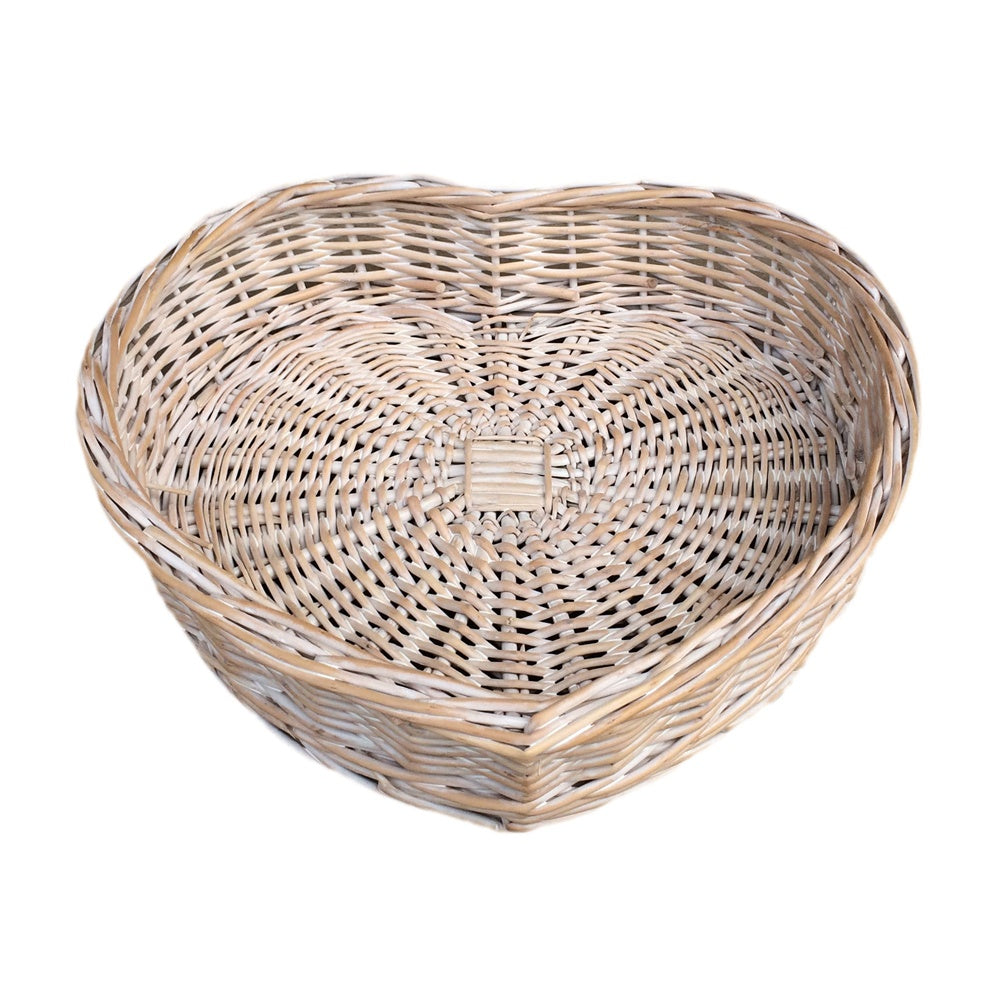 Whitewash Heart Shaped Wicker Tray-3