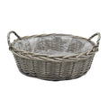 Lined Large Round Antique Wash Display Wicker Tray-0