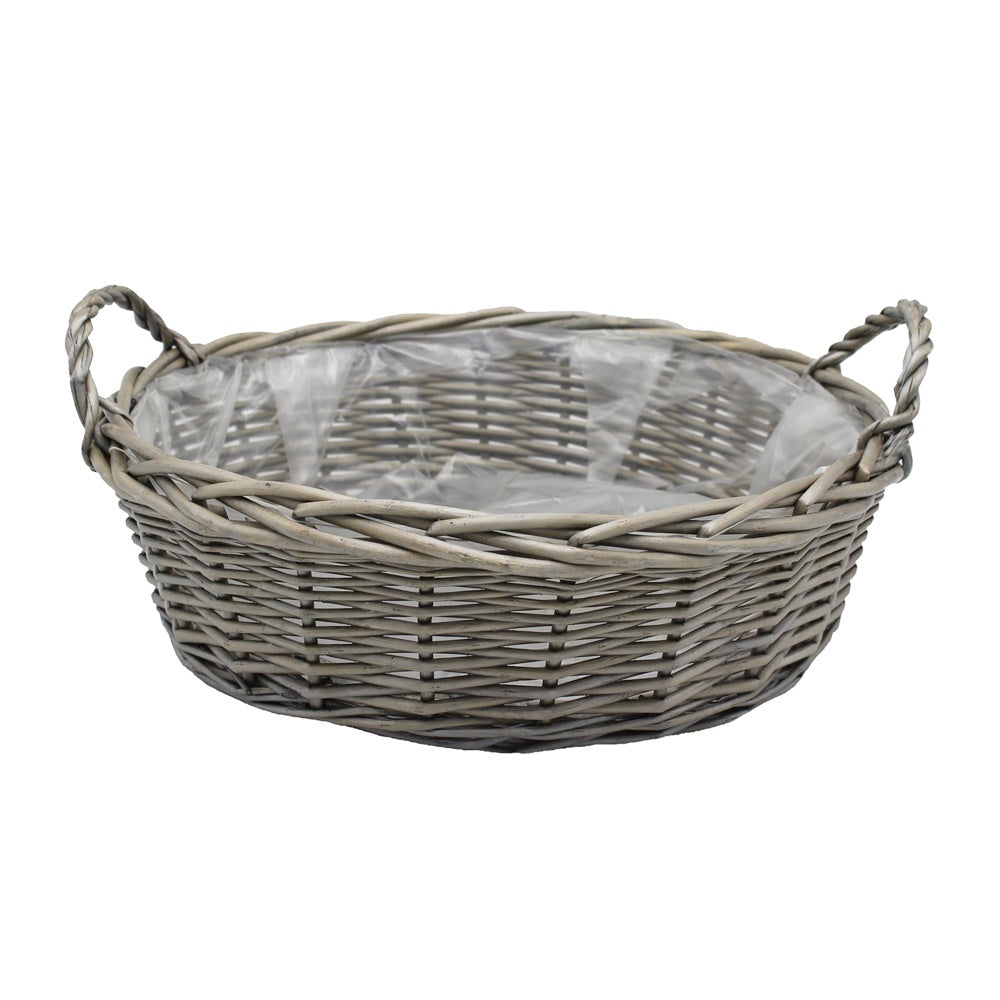 Lined Large Round Antique Wash Display Wicker Tray-0