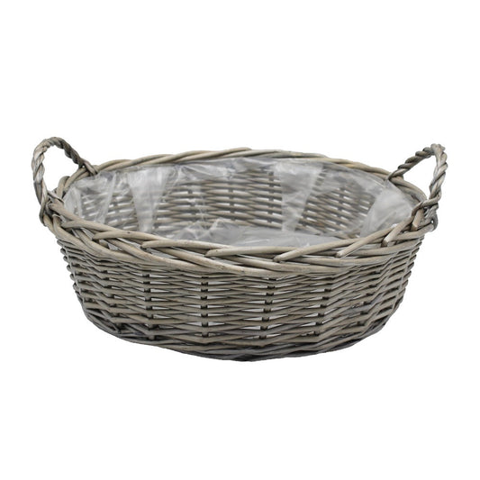 Lined Large Round Antique Wash Display Wicker Tray-0