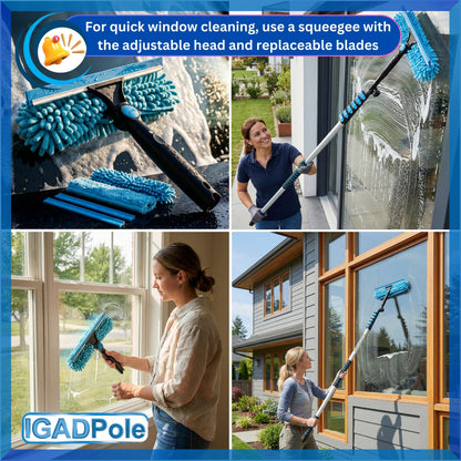 IGADPole 3.6m (12ft) Dusting Set: Extension Pole, Squeegee and 3 Dusting Attachments-1