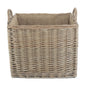 Antique Wash Square Hessian Lined Wicker Log Basket-5