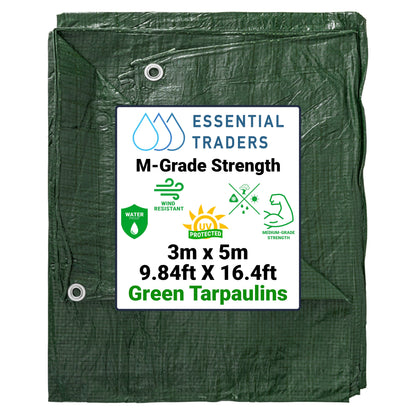 3m x 5m Green Tarpaulins, M-Grade 90 GSM-0