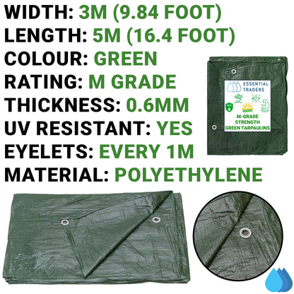 3m x 5m Green Tarpaulins, M-Grade 90 GSM-1