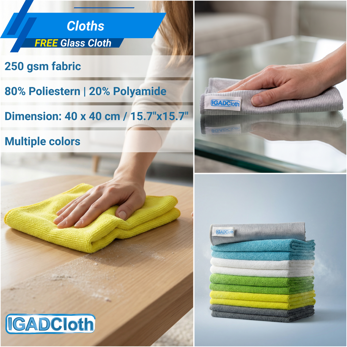 IGADPole 12L Window Cleaning Bucket Kit with 14" Squeegee & 10x Free Microfibre Cloths + 1 Special Glass Cloth – Professional Window Washing Set for Home, Car & Conservatory-2