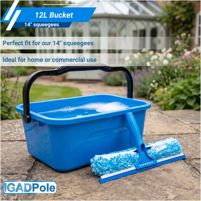 IGADPole 12L Window Cleaning Bucket Kit with 14" Squeegee & 10x Free Microfibre Cloths + 1 Special Glass Cloth – Professional Window Washing Set for Home, Car & Conservatory-4