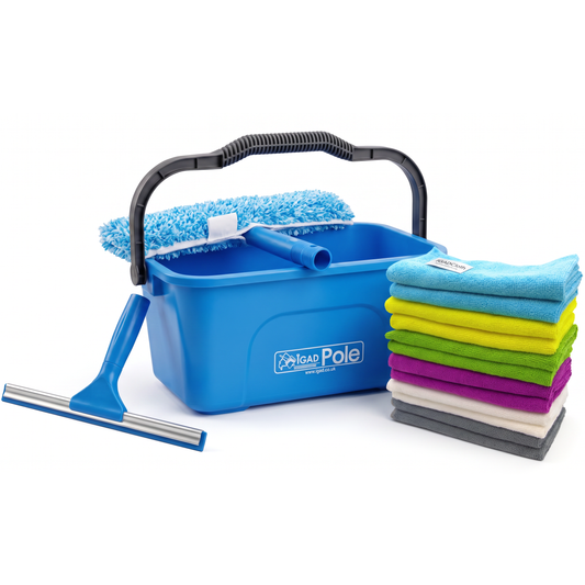 IGADPole 12L Window Cleaning Bucket Kit with 14" Squeegee & Microfibre Washer Head + 12x Free Microfibre Cloths – Professional Window Washing Set for Home, Car & Conservatory-0