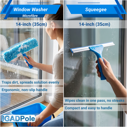 IGADPole 12L Window Cleaning Bucket Kit with 14" Squeegee & Microfibre Washer Head + 12x Free Microfibre Cloths – Professional Window Washing Set for Home, Car & Conservatory-1