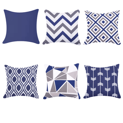 Water Resistant Outdoor Cushion Cover | 45x45cm Blue Garden Décor - Set of 6 & 4-0