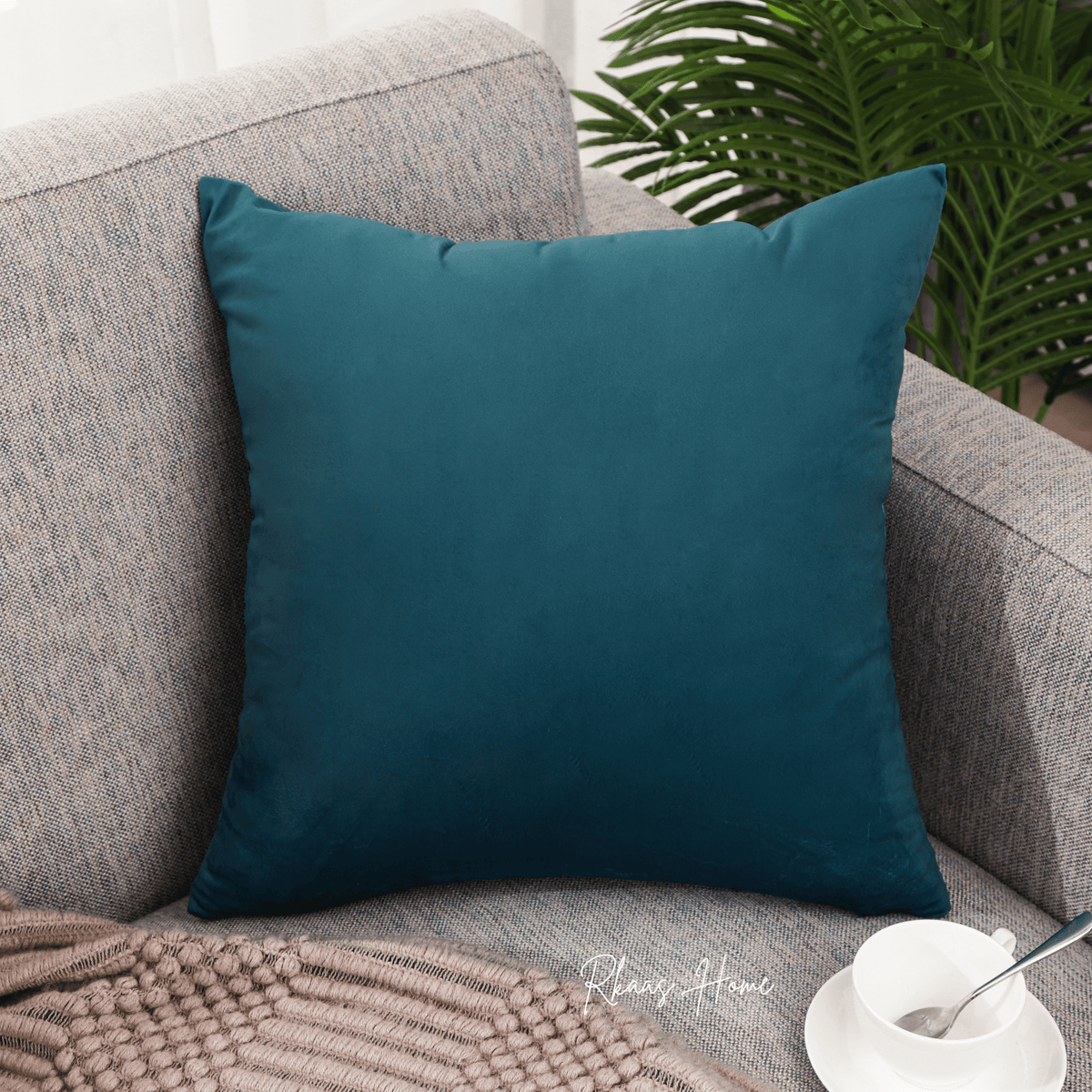 Designer Dutch Velvet Geometric Cushion Cover 45x45 cm - Blue-4