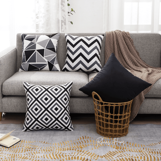 Designer Dutch Velvet Geometric Cushion Cover 45x45 cm - Black-0