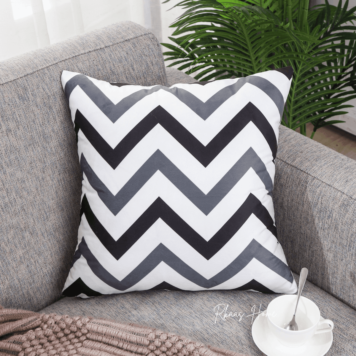 Designer Dutch Velvet Geometric Cushion Cover 45x45 cm - Black-1