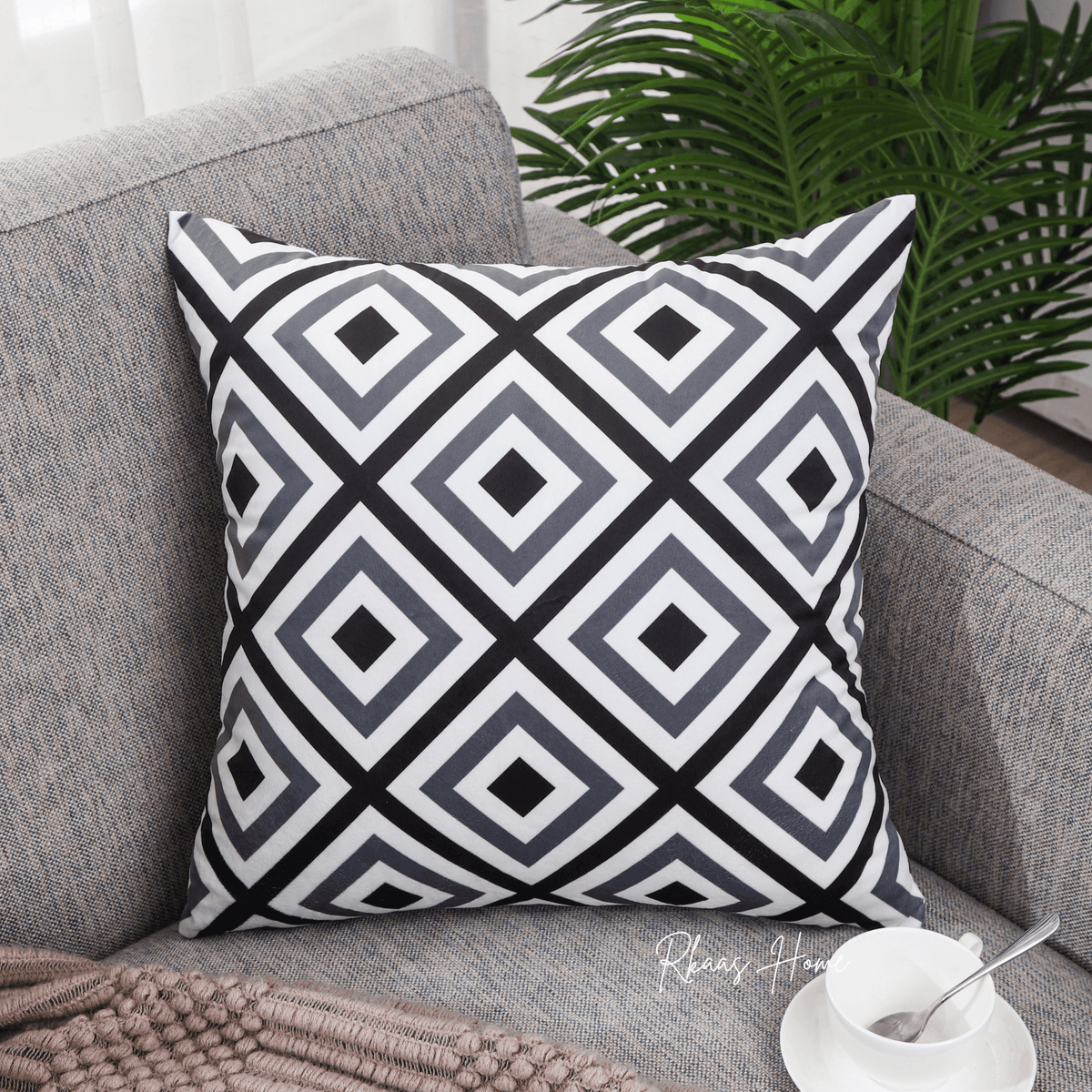 Designer Dutch Velvet Geometric Cushion Cover 45x45 cm - Black-3