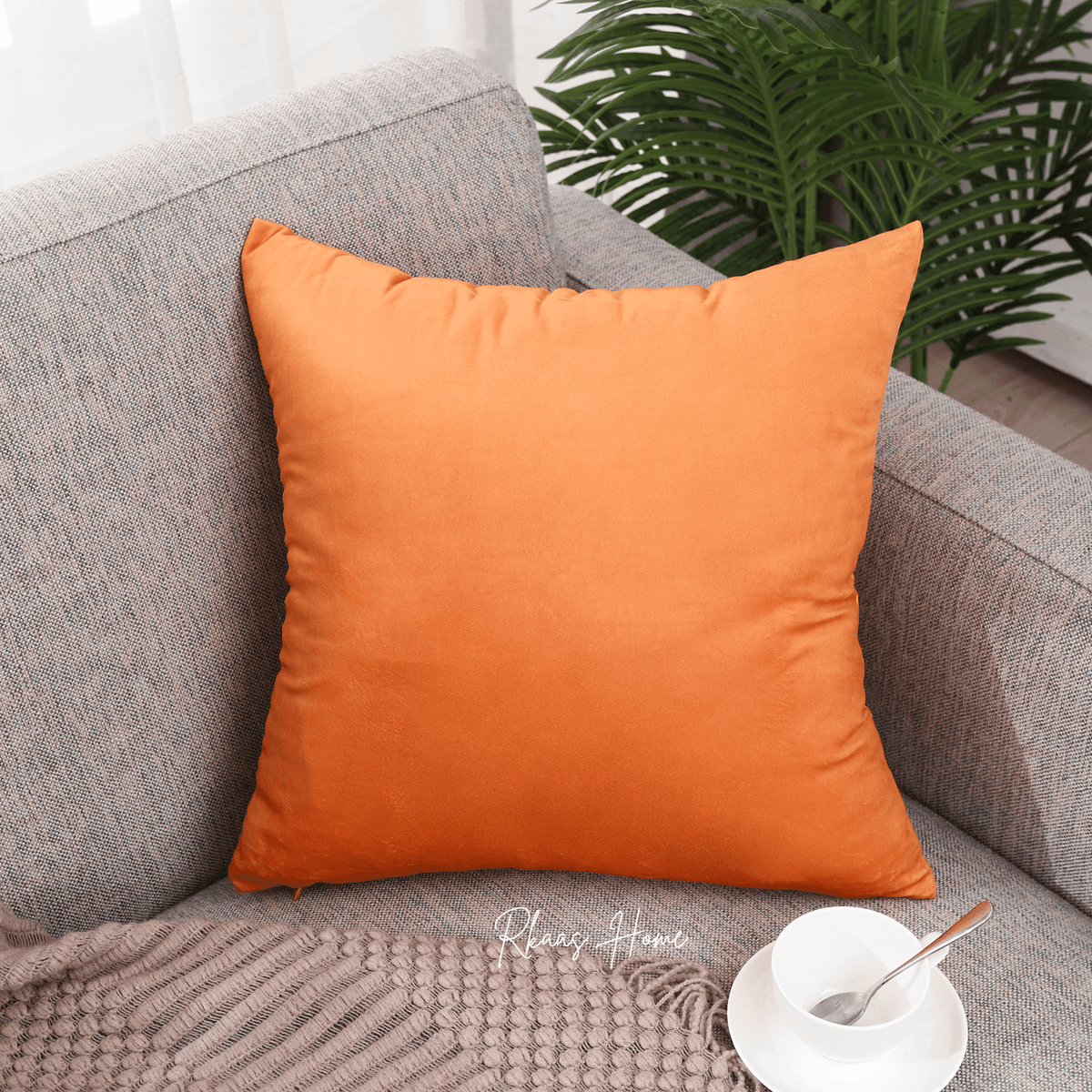 Designer Dutch Velvet Geometric Cushion Cover 45x45 cm - Orange-5