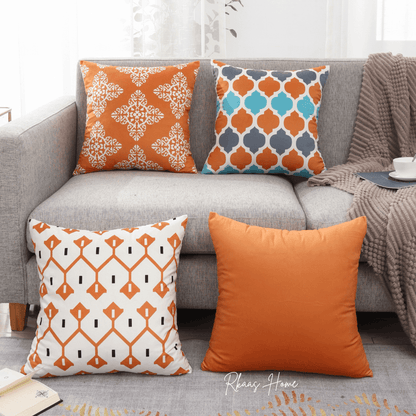 Designer Dutch Velvet Geometric Cushion Cover 45x45 cm - Orange-1