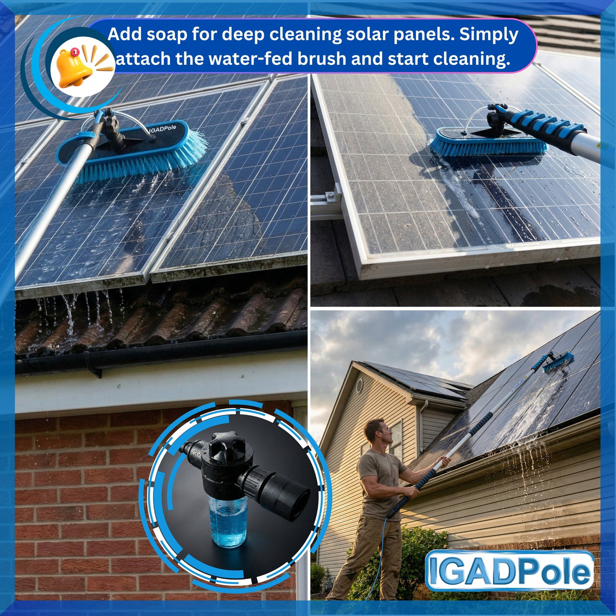IGADPole 3.6m (12ft) Extension Pole Kit with Water-fed Brush and Hose, with 3-Stage Telescoping Pole 5-12ft Pole-2