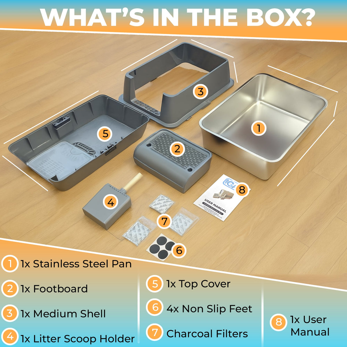 IGAD XXL Stainless Steel Cat Litter Box – High Sides, Non-Stick, Easy Clean, Odour Control, Removable Lid & Scoop (Grey)-2