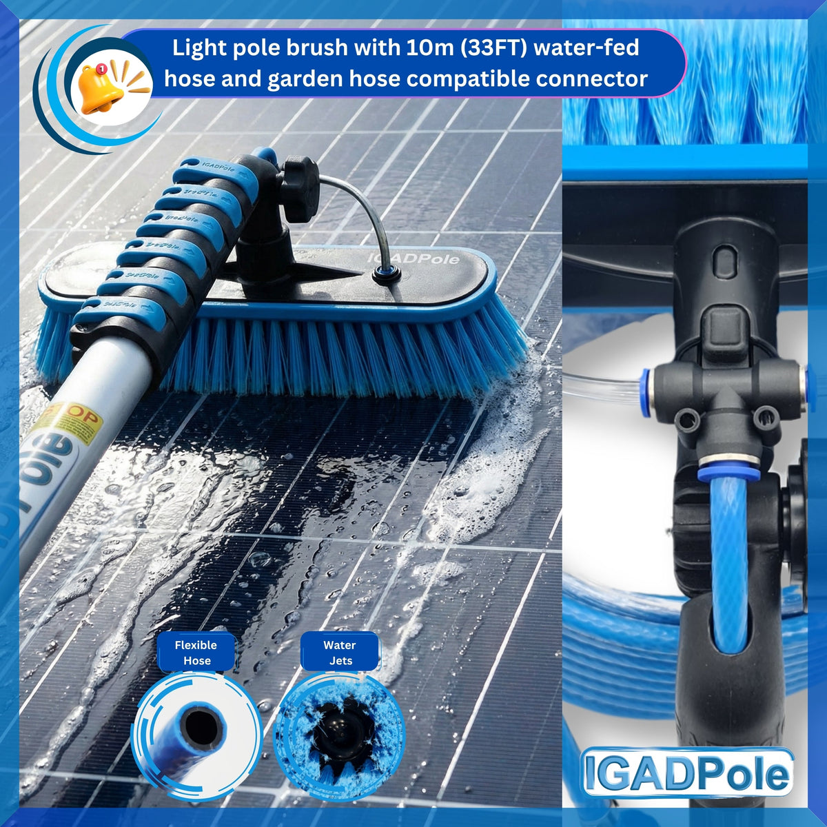 IGADPole 6m (20ft) Extension Pole Kit with Water-fed Brush and Hose, with 5-Stage Telescoping Pole 5-20ft Pole-1