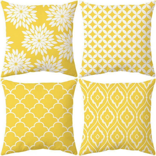 Water & Stain Resistant Yellow Outdoor Cushion Cover | 45x45cm Garden Décor - Set of 4-0
